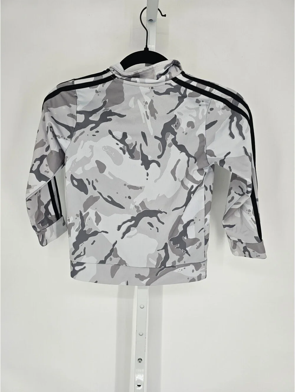 Adidas Boys Size 4 Track Jacket Full Zip Gray White Camo Print Lightweight